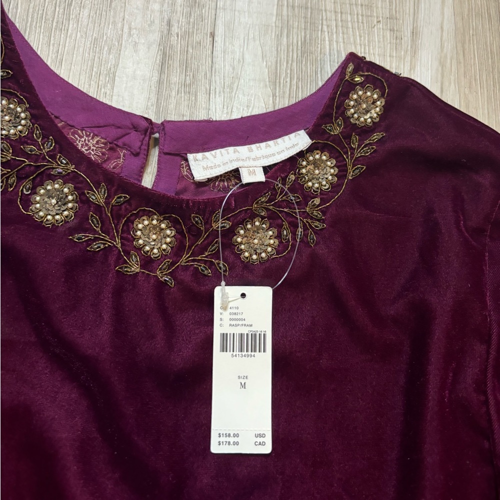 NWT Anthropologie Mayelle Velvet Babydoll Blouse Kavita Bhartia Medium - Picture 7 of 14